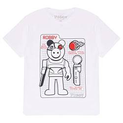 Piggy Robby Tech Specs T Shirt, Kinder, 116-182, Weiß, Offizielle Handelsware von Popgear