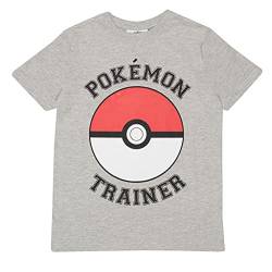 Pokemon Trainer Poke Ball T Shirt, Kinder, 104-170, Heather Grey, Offizielle Handelsware von Popgear