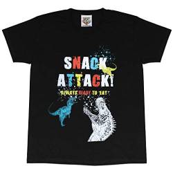 Popgear Dinosaurier-Snack Attack T Shirt, Mädchen, 110-152, Schwarz, Offizielle Handelsware von Popgear