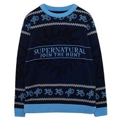 Popgear Supernatural Join The Hunt Christmas Strickpullover, Adultes, XS-3XL, Marine, Offizielle Handelsware von Popgear