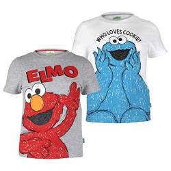 Sesame Street Cookie Monster and Elmo T Shirt 2er Packung, Kinder, 80-122, Heather Grey, Offizielle Handelsware von Popgear