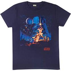 Star Wars A New Hope Vintage Artwork T Shirt, Adultes, S-3XL, Marine, Offizielle Handelsware von Popgear