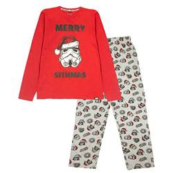 Star Wars Merry Sithmas Christmas Langer Pyjama, Adultes, S-3XL, Rot/Heather Grey, Offizielle Handelsware von Popgear