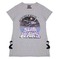 Star Wars Möge die Kraft mit dir Sein Glitzerdruck Sein Langes Line-T Shirt, Mädchen, Heather Grey., Offizielle Handelsware von Popgear