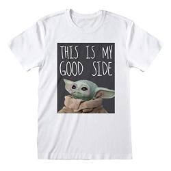 Star Wars The Mandalorian Das Kind My Good Side Herren-T-Shirt Wei� 2XL | S-XXL, Baby Yoda mit Rundhalsausschnitt Graphic Tee, Geburtstagsgeschenkidee für Männer, für Haus oder Gym von Popgear