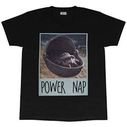 Star Wars The Mandalorian Das Kind Power Nap Herren-T-Shirt Schwarz M | S-XXL, Baby Yoda mit Rundhalsausschnitt Graphic Tee, Geburtstagsgeschenkidee für Männer, für Haus oder Gym von Popgear