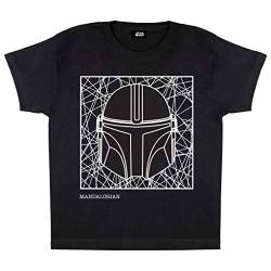 Star Wars The Mandalorian Helmet Line Drawing T Shirt, Kinder, 116-182, Schwarz, Offizielle Handelsware von Popgear