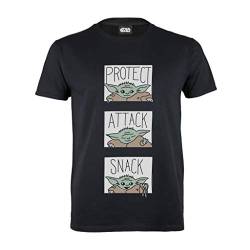 Star Wars The Mandalorian The Child Protect Attack Snack T Shirt, Kinder, 116-182, Schwarz, Offizielle Handelsware von Popgear