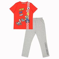 Super Mario Auf geht's Langer Pyjama, Mädchen, 110-182, Rot/Heather Grey, Offizielle Handelsware von Popgear