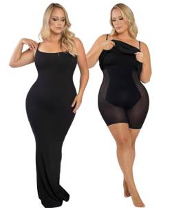 Popilush Bodycon Maxi Shaper Kleid mit eingebautem BH und Shorts für Frauen, rückenfreier Langer Slip-Kleider mit Bodysuit-Tummy-Control-Schwarz von Popilush