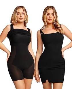 Popilush Bodycon Mini Shaper Split-Kleid Eingebauter Shapewear-BH 8 in 1 Ärmelloses Slip-Kleid für Frauen Schwarz von Popilush