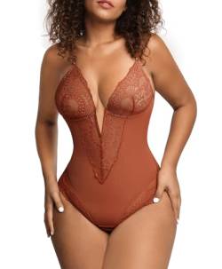 Popilush Bodysuit für damen Bauchweg Po-Lift Shapewear V-Ausschnitt Nahtloser Thong Body Shaper Formende Bodys von Popilush