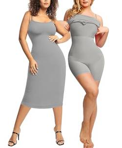 Popilush Shaper-Kleid Figurbetontes Sommer-Midikleid Integrierter Shapewear-BH 8-in-1-Ärmelloses Lässiges Slip-Kleid für Damen von Popilush