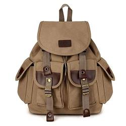 Popoti Canvas Rucksäcke, Rucksack Damen Herren Schulrucksack Retro Backpack Unisex 14 inch Laptop Großer Daypacks für Outdoor Sports Reisen Wandern Wanderrucksack (Braun, 29 * 13 * 37cm) von Popoti