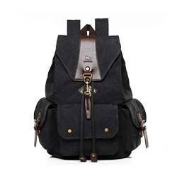 Popoti Canvas Vintage Rucksäcke, Rucksack Damen Herren Schulrucksack Leinwand Retro Backpack Unisex Daypacks für Outdoor Sports Reisen Wandern mit Großer Kapazität Wanderrucksack (Schwarz) von Popoti