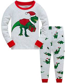 Popshion Jungen Mädchen Zweiteiliger Weihnachten Dinosaurier Schlafanzug Kinder Pyjama Junge Langarm Winter Nachtwäsche Weihnachten Pyjama Baby Mädchen 140 (Christmas Gray Dinosaurs-6280 10T) von Popshion