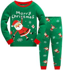 Popshion Weihnachten Hirsch Schlafanzug Jungen 128 Pyjama Langarm Kinder Mädchen Baumwolle Jung Langarm Winter Nachtwäsche 3t7t(Santa Claus-6416) von Popshion