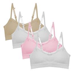 Popular Girl's Seamless Cami Bra with Removable Padding - 4 Pack - Lace Trim White Nude and Pink - L von Popular