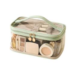 Porceosy Doppelschichtige Kosmetiktasche, transparent, mit Griff, großes Fassungsvermögen, wasserabweisend, Make-up-Toiletry mit Reißverschluss, grün, xs von Porceosy