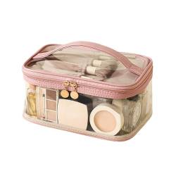 Porceosy Doppelschichtige Kosmetiktasche, transparent, mit Griff, großes Fassungsvermögen, wasserabweisend, Make-up-Toiletry mit Reißverschluss, rose, M von Porceosy