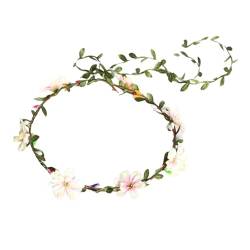 Porceosy Stirnband mit Blattblumen, aufwendiges Design, Kopfschmuck, grüne Dekoration, Girlande, Kopfschmuck, Brautschmuck, mit Band, Hochzeit, Geburtstag, Party, Hellrosa von Porceosy