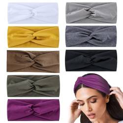 8 STÜCK Stirnbänder für Damenhaare, dehnbares Stirnband in 8 Farben, rutschfestes Stirnband, weiche Twist Stoff Damen Stirnbänder, breite Stirnbänder für Frauen von Porgeel