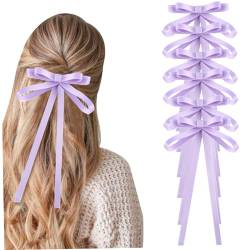 Haarbögen für Frauen 6pcs Französische Bogen Haare Quastenband Haarclip mit langen Schwanzhaarbändern für Frauen Kleinkinder Teenager lila lila von Porgeel