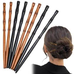 Hölzerne Haarstöcke 8pcs Haarspannstäbchen für Frauen Bambus Form Chinesisches Haarnadel Vintage DIY Haarstifte für Brötchen langes Haar von Porgeel