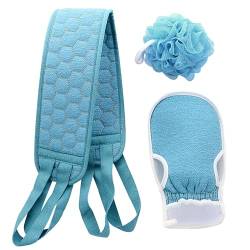 Peelinghandschuhe Rückenpeelte und Loofah Set 3pcs Duschbad Handschuhe Dehnbares Rückenschrubbenschwamm für Frauen Männer blau von Porgeel