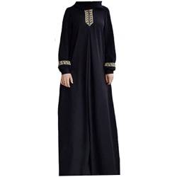 Porgeel Abaya für Frauen muslimische Kleidung einfach Loses Gebet Robe Ramadan Jilbab Abaya drucken islamische Kleidung für Frauen schwarz XXL von Porgeel