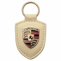 Porsche Original Schlüsselanhänger Off Weiß Leder mit Metall Farbe Wappen in silber Porsche Geschenkbox von Porsche