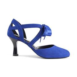 Portdance Damen Tanzschuhe PD125 Premium - Nubuck Blau - 5,5 cm Flare (groß) [EUR 39] von Portdance