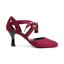 Portdance Damen Tanzschuhe PD125 Premium - Nubuck Bordeaux - 5,5 cm Flare (groß) [EUR 38] von Portdance