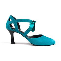 Portdance Damen Tanzschuhe PD125 Premium - Nubuck Petrol - 5,5 cm Flare (groß) [EUR 39] von Portdance