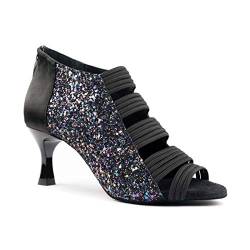 Portdance Damen Tanzschuhe Salsa Tango Sandalette PD811 Pro - Farbe: Schwarz Glitzer - Absatz: 5 cm Flare (klein) - Größe: EUR 41 von Portdance