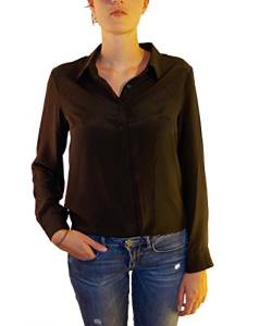 Posh Gear Damen Seidenbluse Camicina Bluse aus 100% Seide, schwarz, Größe M von Posh Gear