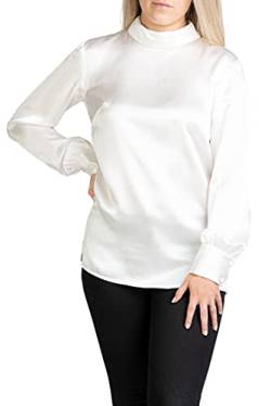 Posh Gear Damen Seidenbluse Satinoseta Bluse aus 100% Seide, weiß, Größe M von Posh Gear