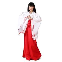 Positive Costume Damen Kimono Rot Hakama Hose Outfit Japanische Anime Kikyo Miko Kimono Cosplay Halloween Hexenkostüm - Rot - Small von Positive Costume