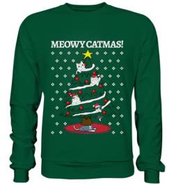 Pottbengel - Meowy Catmas Lustiger Weihnachtspullover für Katzenfans - Katzen Ugly Christmas Sweater - Basic Sweatshirt von Pottbengel