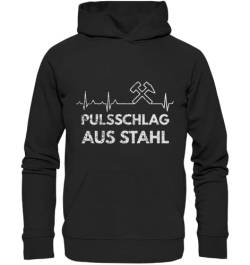 Pottbengel Pulsschlag aus Stahl Hoodie Ruhrpott Ruhrgebiet Spruch Pullover Pulli (Schwarz, XL) von Pottbengel