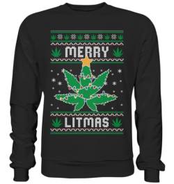 Pottbengel - Weed Marijuana Merry Litmas Ugly Christmas Sweater lustiger Weihnachtspullover für Kiffer - Basic Sweatshirt von Pottbengel