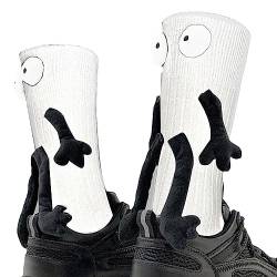 Magnetische Handsocken | Paar 3D-Puppen Lustige Socken mit Augen | Niedliche mittlere Röhre Socken mit Magnet-Saugnapf, lustige Paare Geschenke für Frauen/Männer von Povanjer