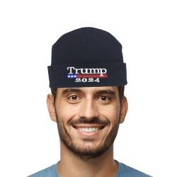 Povanjer Trump Beanie Mützen, Gestrickte Beanie Bestickt 2024 Trump Hats, 2024 Skimütze Slouchy Beanie, Wintermützen für Camping, Wandern, Radfahren von Povanjer