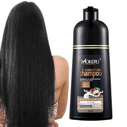 Schwarzes Haarfärbe-Shampoo - 500 ml langanhaltendes Kokosnuss-Farbshampoo für Männer und Frauen | Kräuterformel, die nicht verblasst, nicht klebende Kopfhaut, schnell wirkendes schwarzes Povanjer von Povanjer