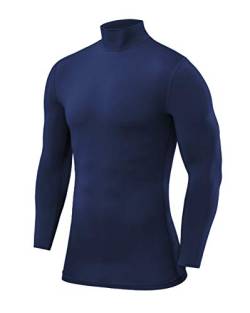 PowerLayer Herren Kompression Basisschicht Oberteil mit Langen Ärmeln und Mock Neck Ausschnitt - Blau, XL von PowerLayer