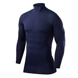 PowerLayer Herren Kompression Basisschicht Oberteil mit Langen Ärmeln und Mock Neck Ausschnitt - Dunkelblau, L von PowerLayer