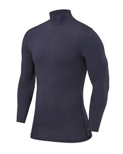 PowerLayer Herren Kompression Basisschicht Oberteil mit Langen Ärmeln und Mock Neck Ausschnitt - Dunkelgrau, L von PowerLayer