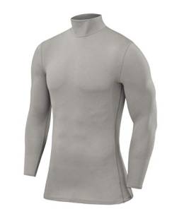 PowerLayer Herren Kompression Basisschicht Oberteil mit Langen Ärmeln und Mock Neck Ausschnitt - Grau, M von PowerLayer