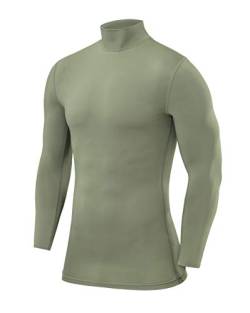 PowerLayer Herren Kompression Basisschicht Oberteil mit Langen Ärmeln und Mock Neck Ausschnitt - Hellgrün, M von PowerLayer