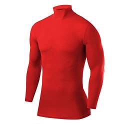 PowerLayer Herren Kompression Basisschicht Oberteil mit Langen Ärmeln und Mock Neck Ausschnitt - Rot, XL von PowerLayer